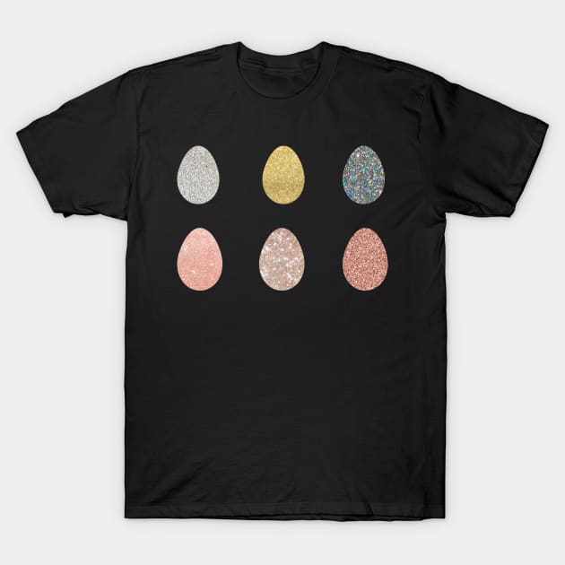 Gold Silver Faux Glitter Easter Eggs T-Shirt by Felicity-K